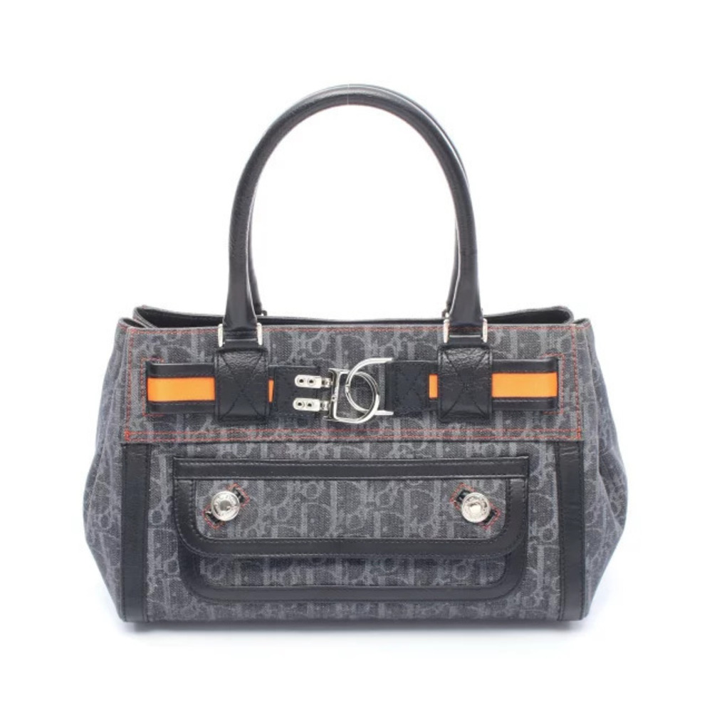 Christian Dior Flightline Trotter Handbag Denim Leather Navy Blue Black Orange